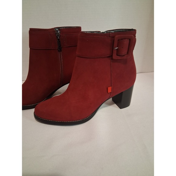Marc Joseph New York Ankle Boots Size 8.5M Deep Red Suede Block Heel Buckle - Picture 6 of 9
